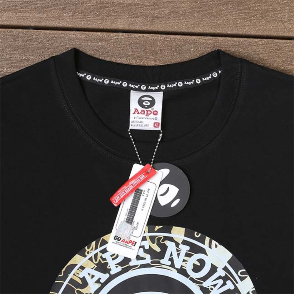AAPE Yellow Ring Letter Print Logo T-Shirt - Black Short Sleeve - Picture 2 of 11